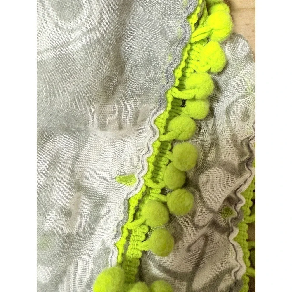 Capelli of New York Grey Neon Green Fringe Scarf Light Weight Fashion Scarf Y2K